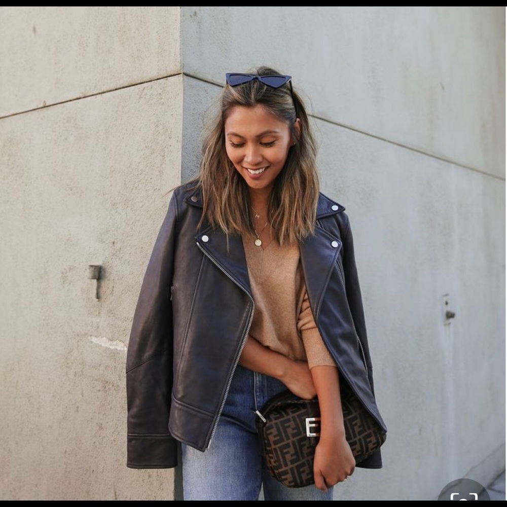 Baldwin navy leather jacket with silver hardware